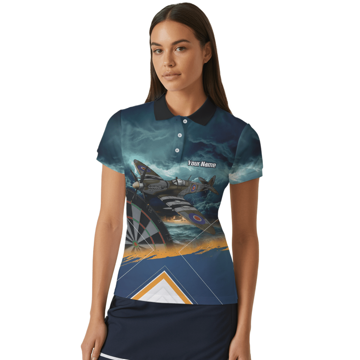 Personalisierte Spitfire Jagdflugzeug Damen Dart - Poloshirts & Zip - Oberteile Marineblau RAF - Design N2791 - Outfitsuche