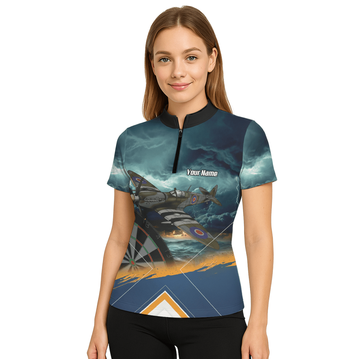 Personalisierte Spitfire Jagdflugzeug Damen Dart - Poloshirts & Zip - Oberteile Marineblau RAF - Design N2791 - Outfitsuche