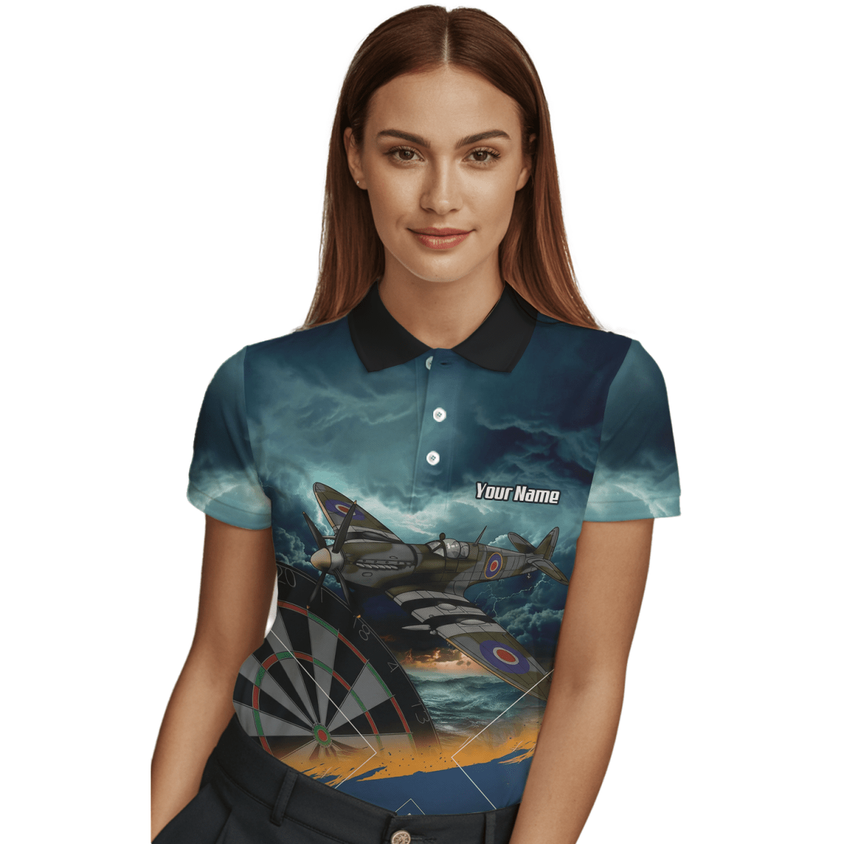 Personalisierte Spitfire Jagdflugzeug Damen Dart - Poloshirts & Zip - Oberteile Marineblau RAF - Design N2791 - Outfitsuche
