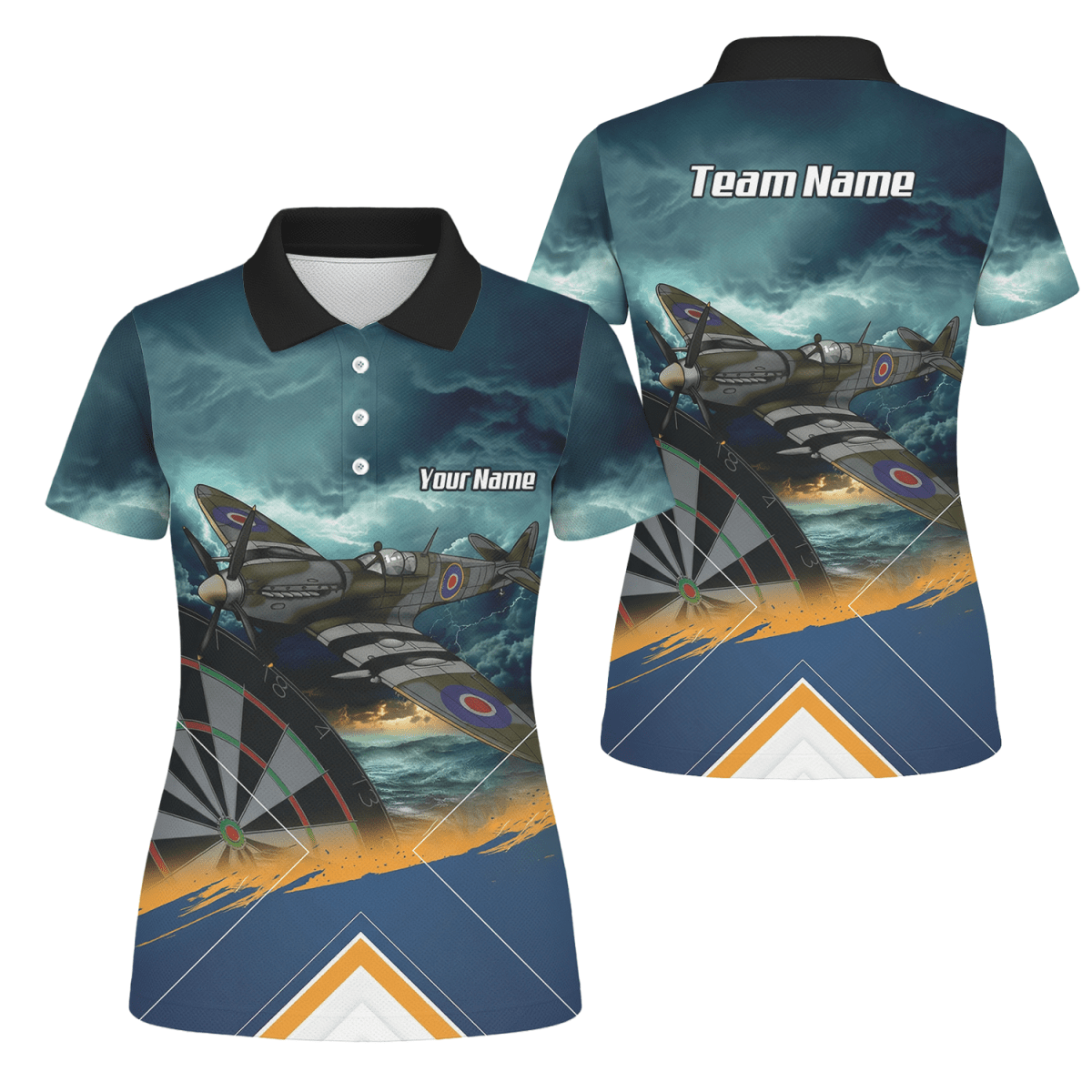 Personalisierte Spitfire Jagdflugzeug Damen Dart - Poloshirts & Zip - Oberteile Marineblau RAF - Design N2791 - Outfitsuche