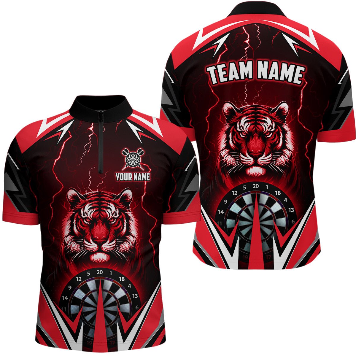 Personalisierte Tiger 3D - gedruckte Dart - Shirts für Männer – Individuelles Thunder Lightning Rotes Dart - Trikot T2779 - Outfitsuche