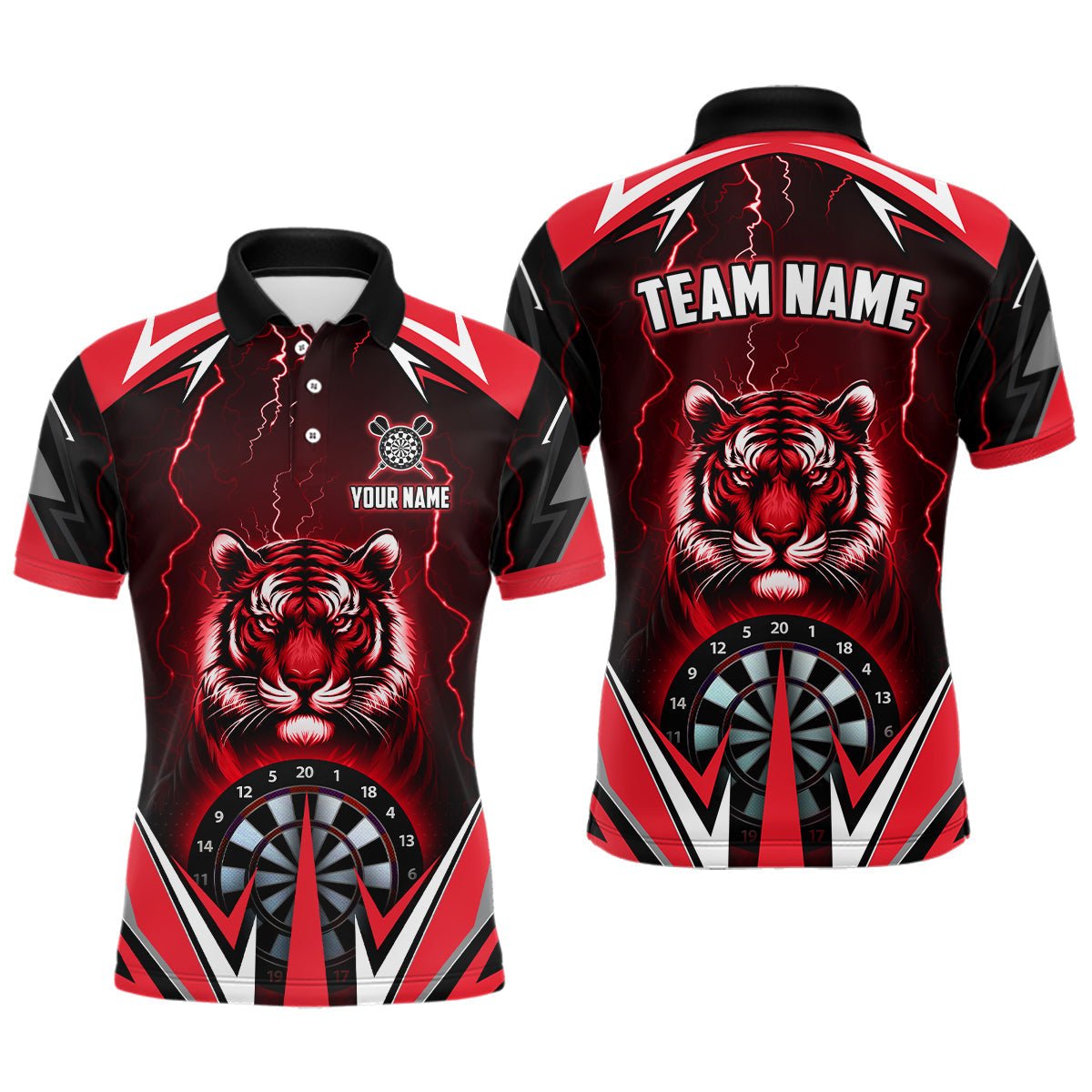 Personalisierte Tiger 3D - gedruckte Dart - Shirts für Männer – Individuelles Thunder Lightning Rotes Dart - Trikot T2779 - Outfitsuche