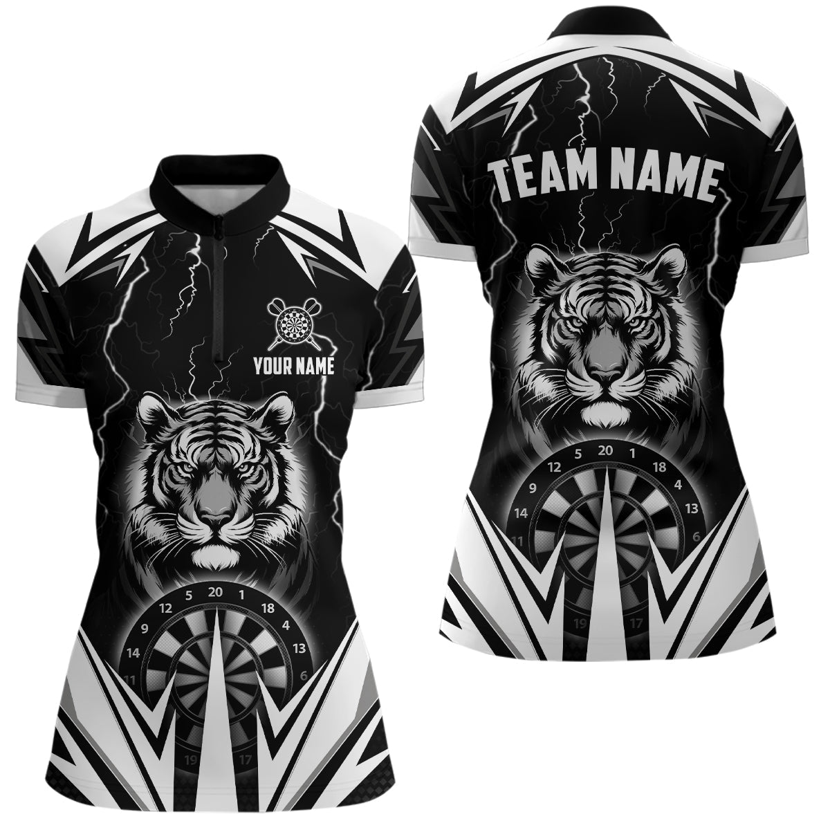 Personalisierte Tiger 3D - gedruckte Darts - Shirts für Frauen – Individuelles Thunder Lightning Darts - Trikot in Schwarz T2780 - Outfitsuche