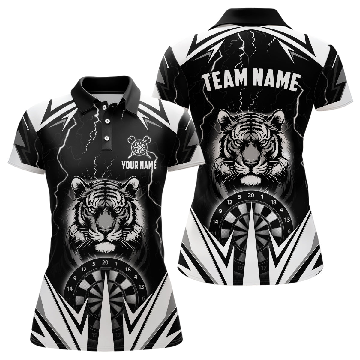 Personalisierte Tiger 3D - gedruckte Darts - Shirts für Frauen – Individuelles Thunder Lightning Darts - Trikot in Schwarz T2780 - Outfitsuche