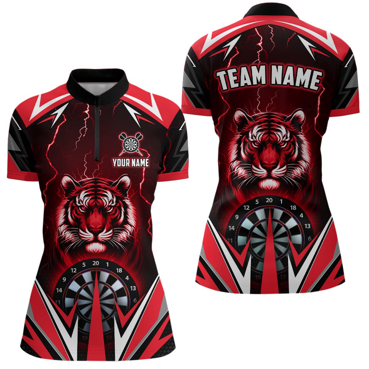 Personalisierte Tiger 3D - gedruckte Darts - Shirts für Frauen – Individuelles Thunder Lightning Rotes Darts - Trikot T2779 - Outfitsuche