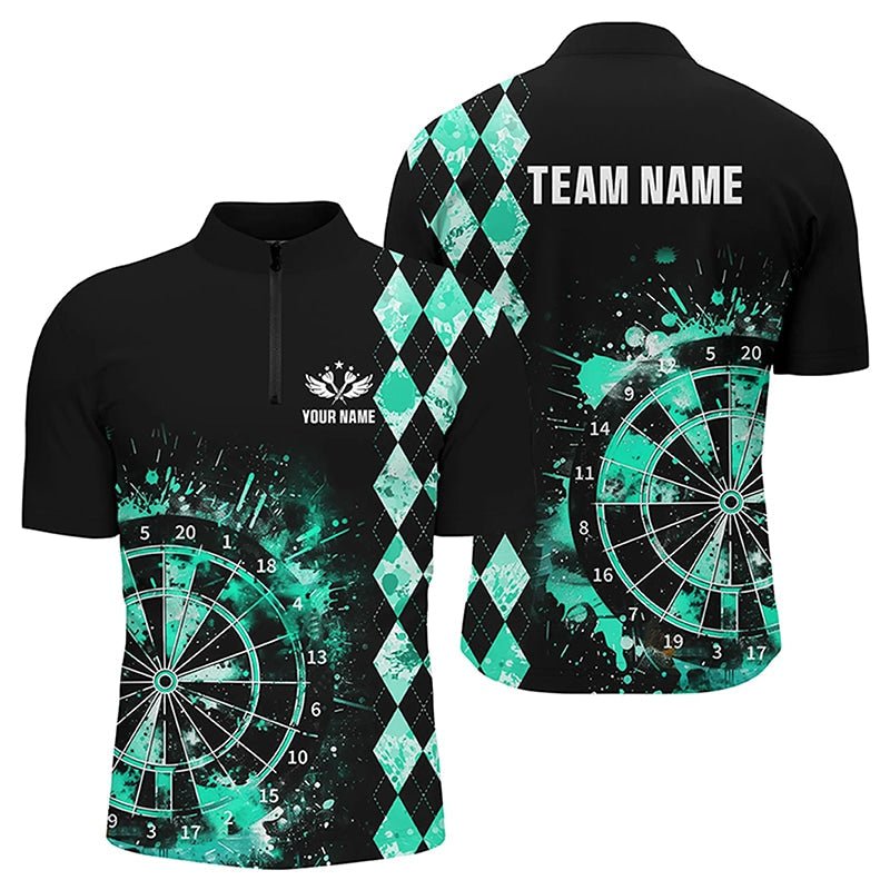 Personalisierte Türkis Grunge Dartboard Argyle Muster Dart Polo Shirts, Beste Darts Team Jerseys T3343 - Outfitsuche