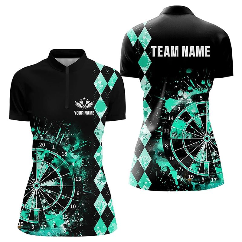 Personalisierte Türkis Grunge Dartboard Argyle Muster Dart Polo Shirts, Beste Darts Team Jerseys T3343 - Outfitsuche