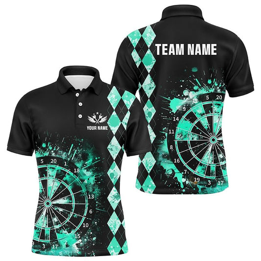 Personalisierte Türkis Grunge Dartboard Argyle Muster Dart Polo Shirts, Beste Darts Team Jerseys T3343 - Outfitsuche