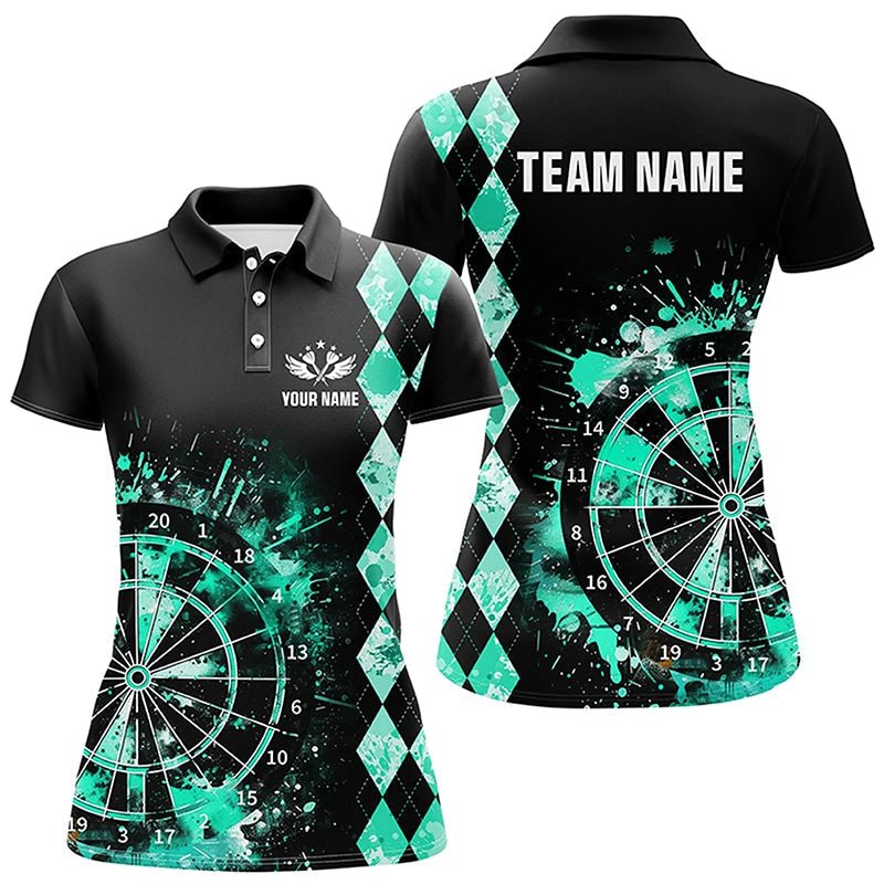 Personalisierte Türkis Grunge Dartboard Argyle Muster Dart Polo Shirts, Beste Darts Team Jerseys T3343 - Outfitsuche