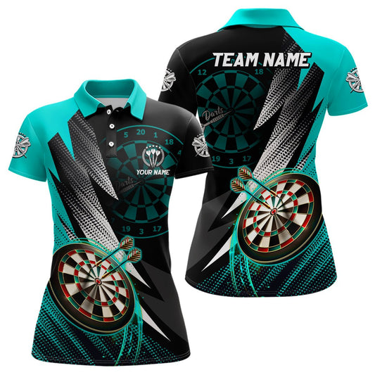 Personalisierte Türkis - Schwarze Darts Poloshirts & 1/4 Zip Anpassbare Dartshirts für Damen T3014 - Outfitsuche