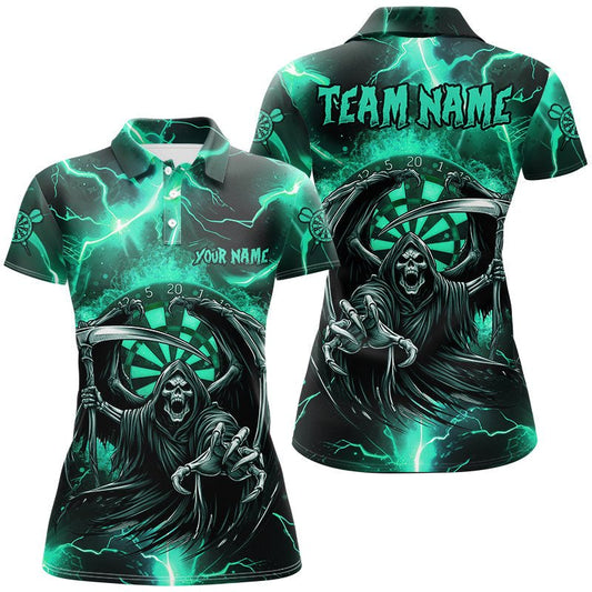 Personalisierte türkisfarbene Grim Reaper Dartshirts für Frauen mit Donnerschlag – Dart - Team - Trikots T2800 - Outfitsuche