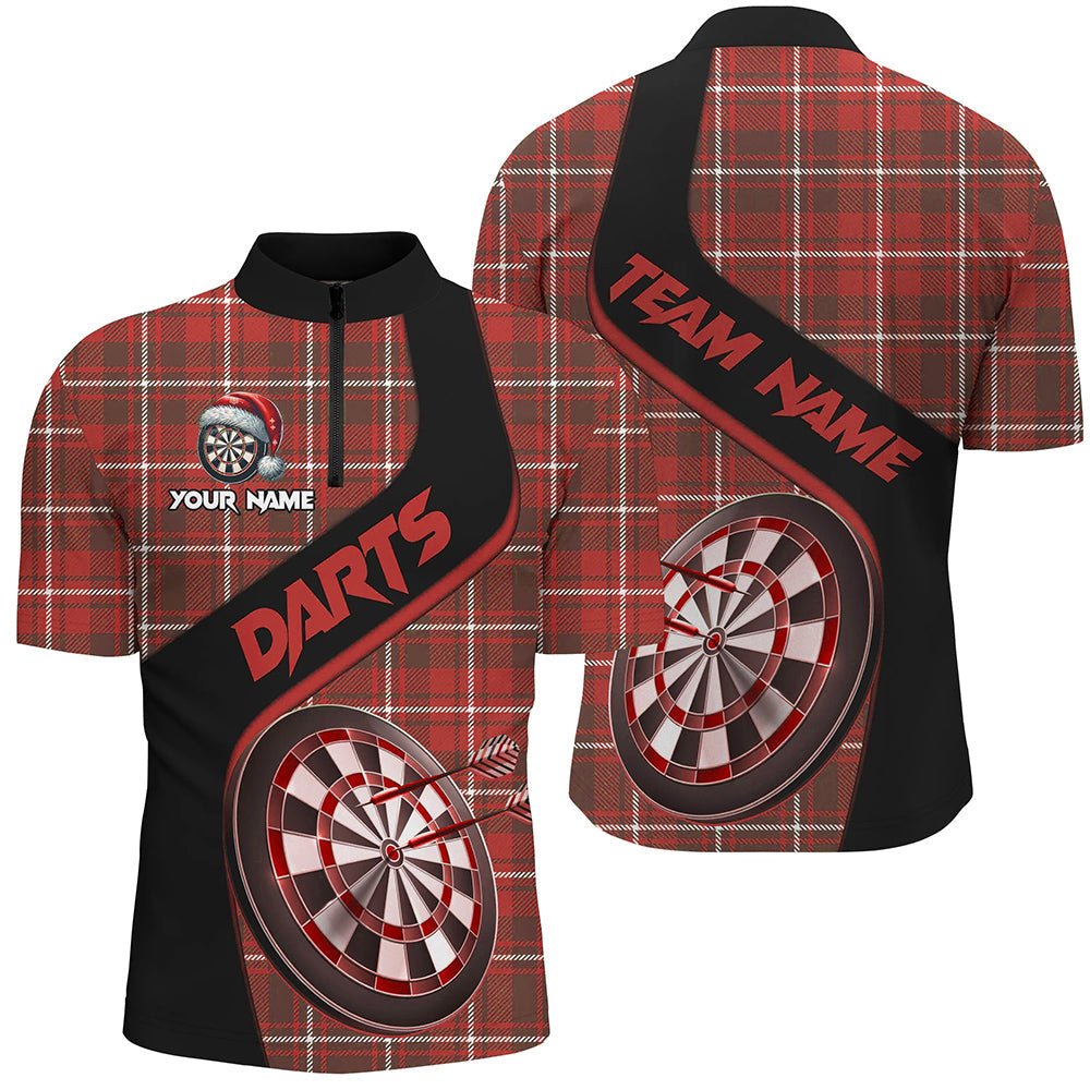 Personalisierte Weihnachts - Dart - Shirts für Männer im Roten Karomuster – Individuelle Dart - Teamtrikots und Dartgeschenke T2902 - Outfitsuche