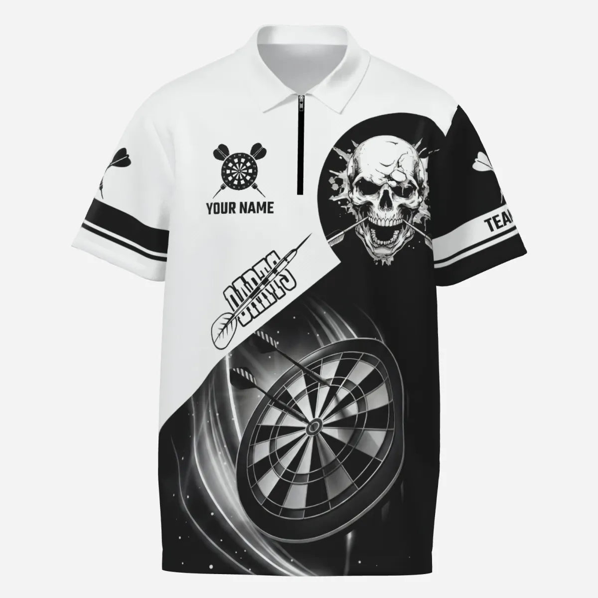 Personalisierte Weiß Schwarz Skull Darts Shirts für Herren TW2109 - Outfitsuche