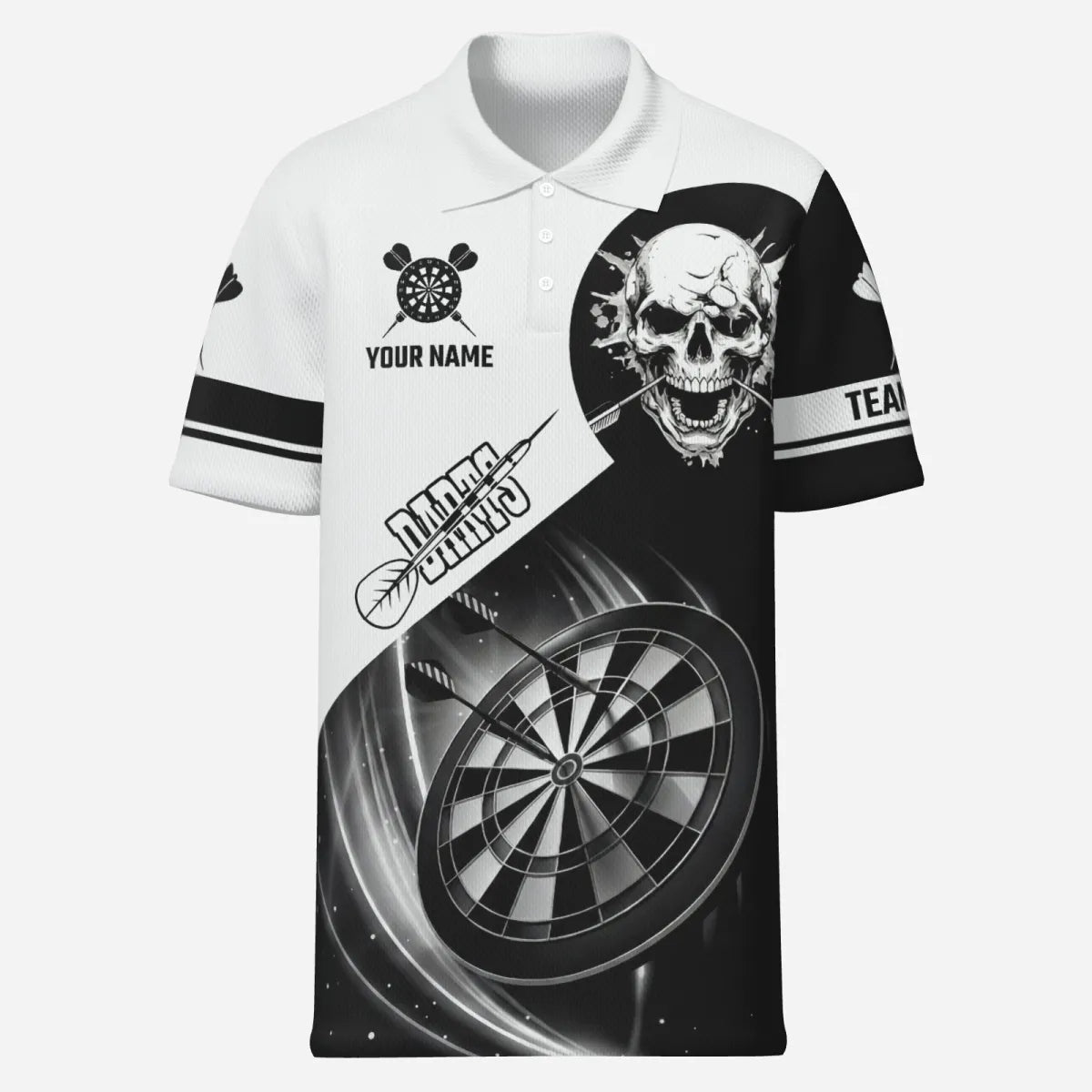 Personalisierte Weiß Schwarz Skull Darts Shirts für Herren TW2109 - Outfitsuche