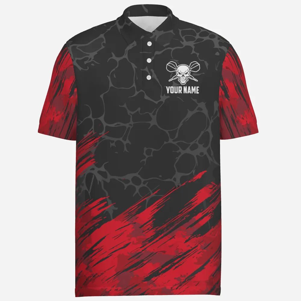 Personalisiertes 3D All Over Print Herren Darts Polo Shirt in Rot und Schwarz, Dart Trikots für Männer H6162 - Outfitsuche