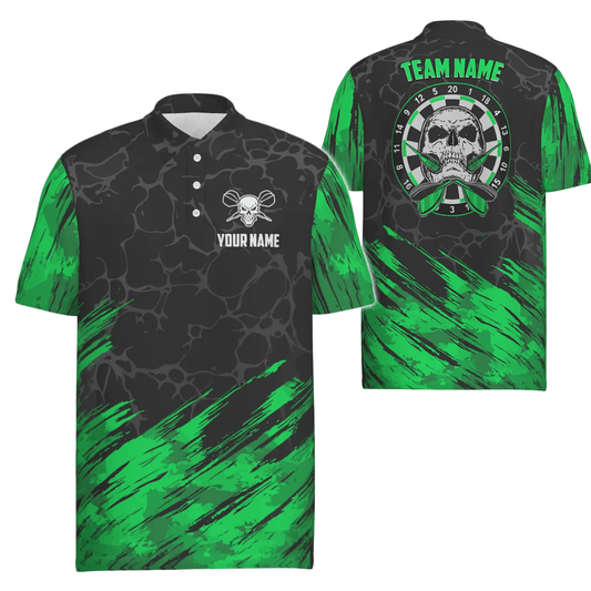 Personalisiertes 3D All Over Print Herren Skull Darts Polo Shirt Grün Schwarz Dart Trikots für Herren F748 Green t6853 - Outfitsuche