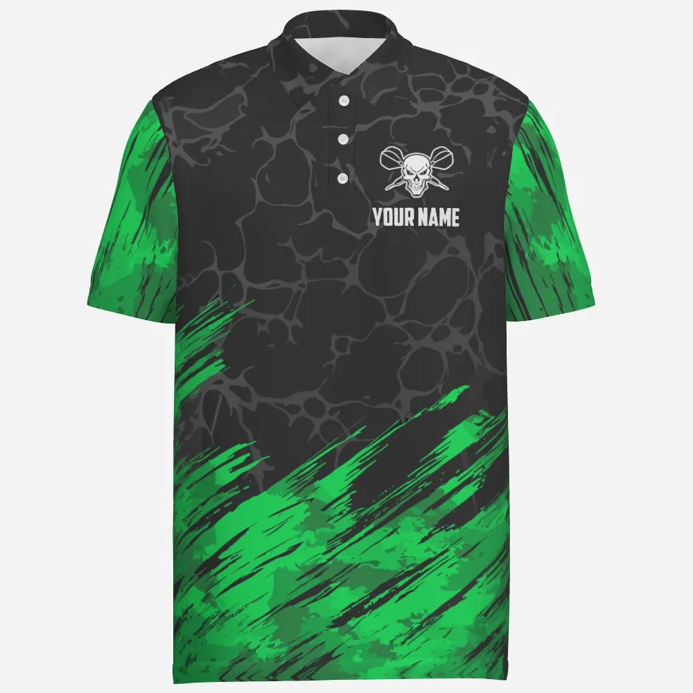 Personalisiertes 3D All Over Print Herren Skull Darts Polo Shirt Grün Schwarz Dart Trikots für Herren F748 Green t6853 - Outfitsuche