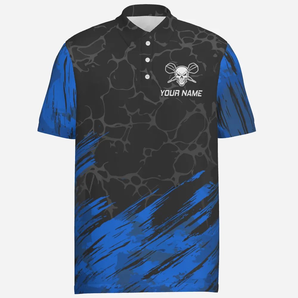 Personalisiertes 3D All Over Print Herren Skull Darts Polo Shirt in Marineblau und Schwarz, Dart Trikots für Herren F916 blue - Outfitsuche