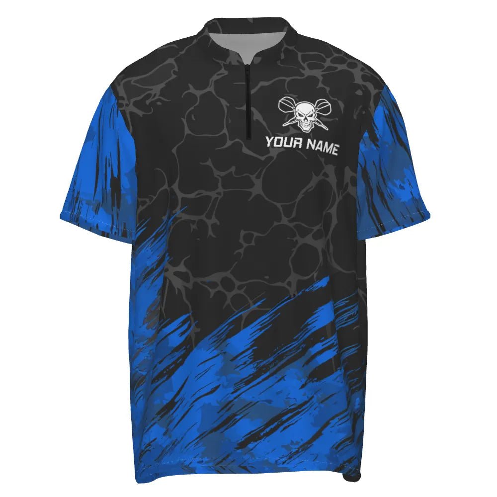 Personalisiertes 3D All Over Print Herren Skull Darts Polo Shirt in Marineblau und Schwarz, Dart Trikots für Herren F916 blue - Outfitsuche