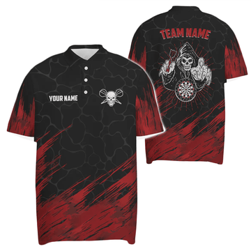 Personalisiertes 3D All Over Print Herren Skull Darts Polo Shirt Rot Schwarz Dart Trikots für Männer Q208 P - Outfitsuche