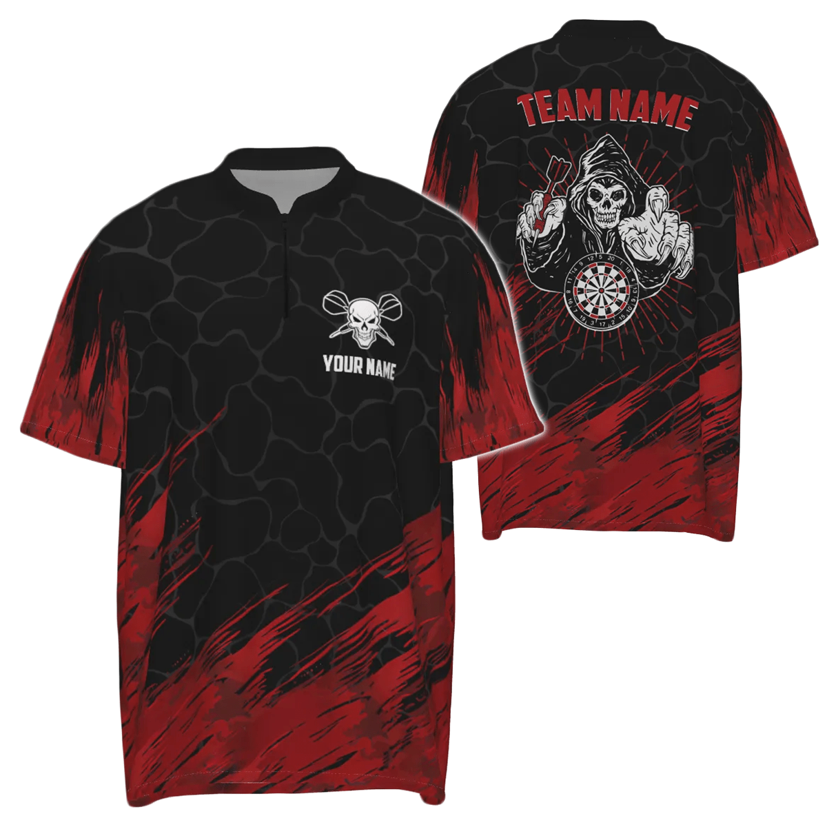 Personalisiertes 3D All Over Print Herren Skull Darts Polo Shirt Rot Schwarz Dart Trikots für Männer Q208 P - Outfitsuche