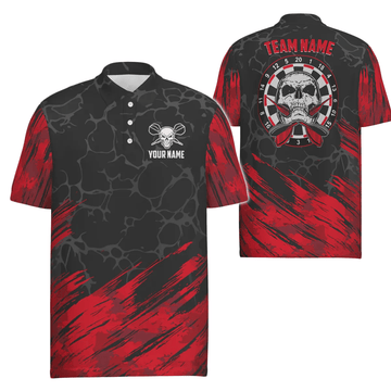 Personalisiertes 3D All Over Print Skull Herren Darts Polo Shirt Rot Schwarz Dart Trikots für Männer H6162 - Outfitsuche