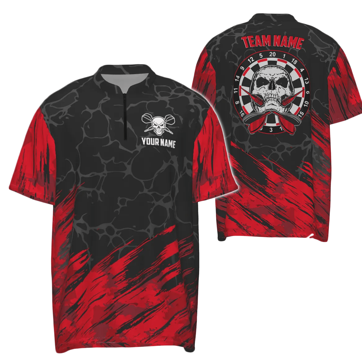 Personalisiertes 3D All Over Print Skull Herren Darts Polo Shirt Rot Schwarz Dart Trikots für Männer H6162 - Outfitsuche