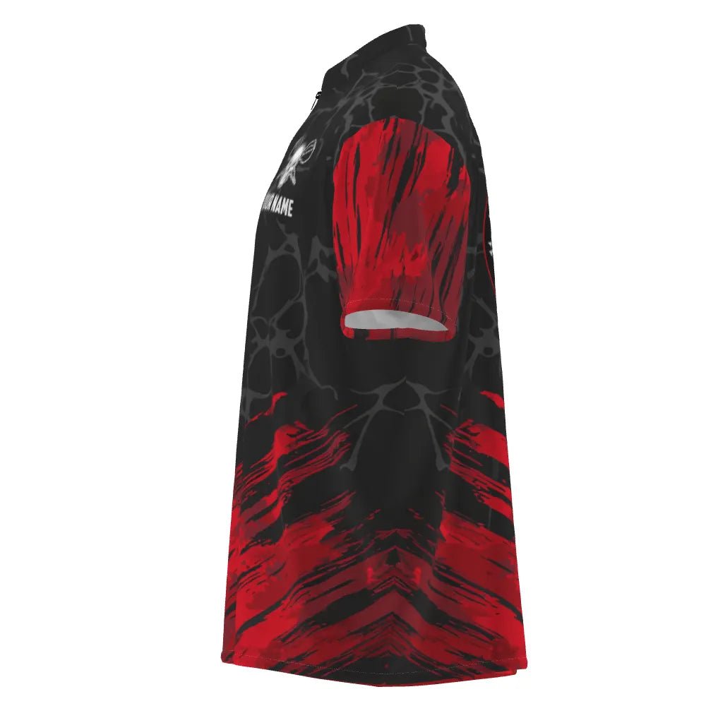 Personalisiertes 3D All Over Print Totenkopf-Darts-Quarter-Zip-Shirt in Rot und Schwarz, Dart-Trikots für Herren H6162 z - Outfitsuche