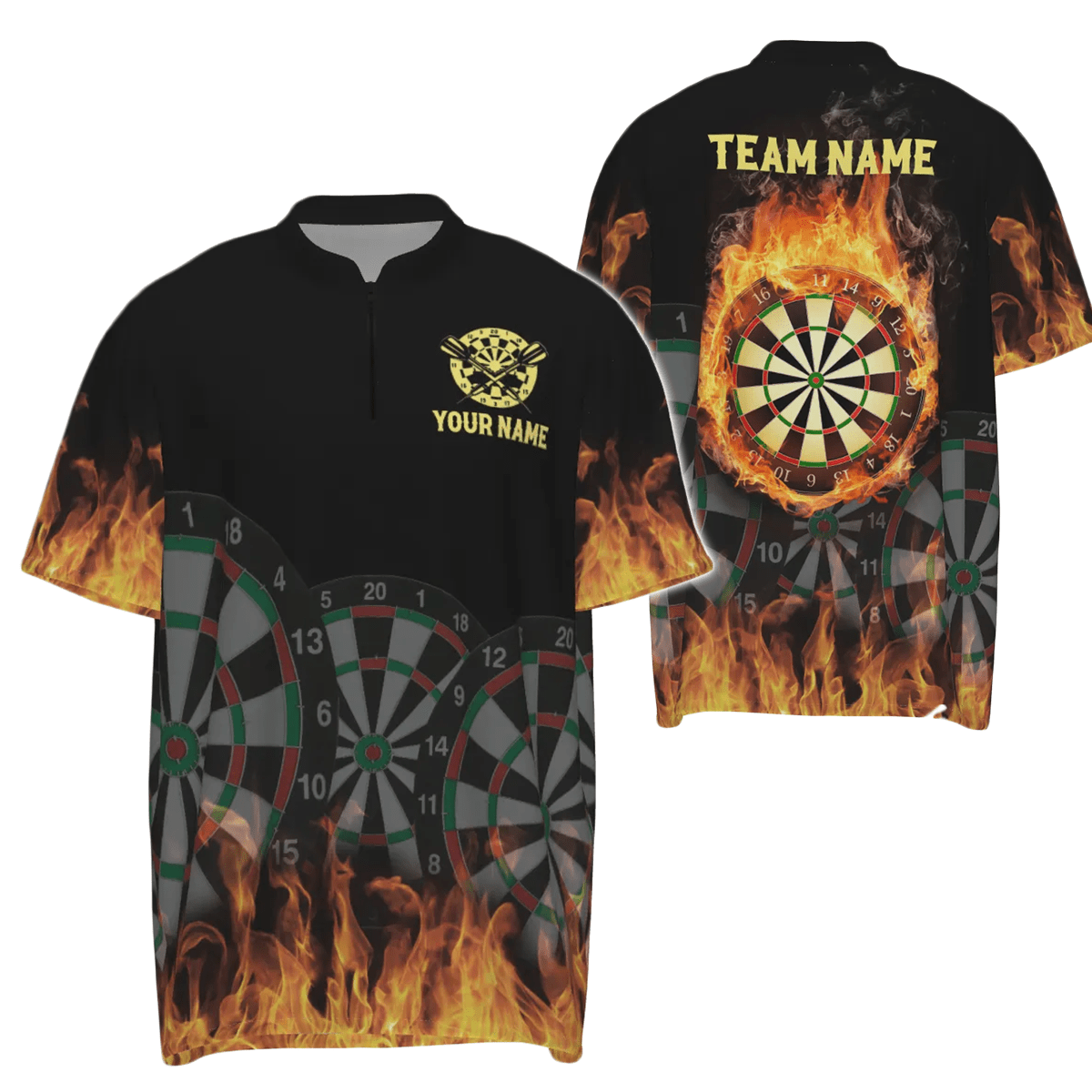 Personalisiertes 3D Feuerflammen Darts Polo Shirt, individuell anpassbares cooles Darts Team Trikot für Herren A560 - Outfitsuche