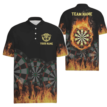 Personalisiertes 3D Feuerflammen Darts Polo Shirt, individuell anpassbares cooles Darts Team Trikot für Herren A560 - Outfitsuche