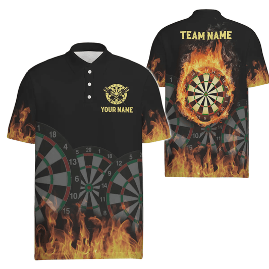 Personalisiertes 3D Feuerflammen Darts Polo Shirt, individuell anpassbares cooles Darts Team Trikot für Herren A560 - Outfitsuche