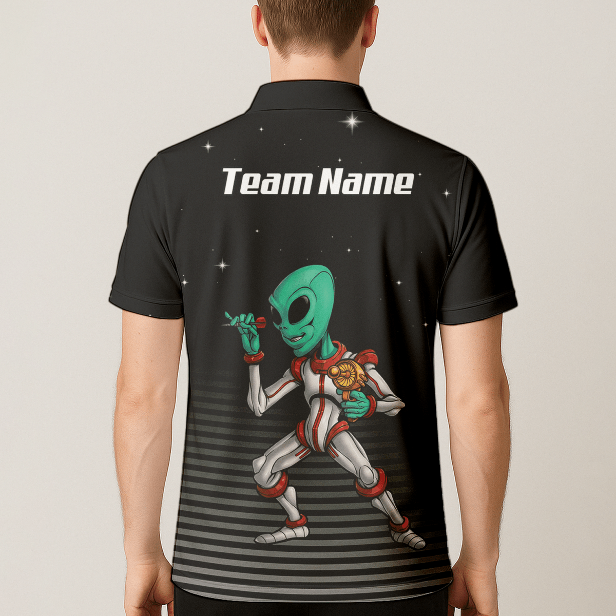 Personalisiertes Alien Weltraum Dart - Jersey Zip - Polo Schwarz - Grau für Herren I1307 - Outfitsuche