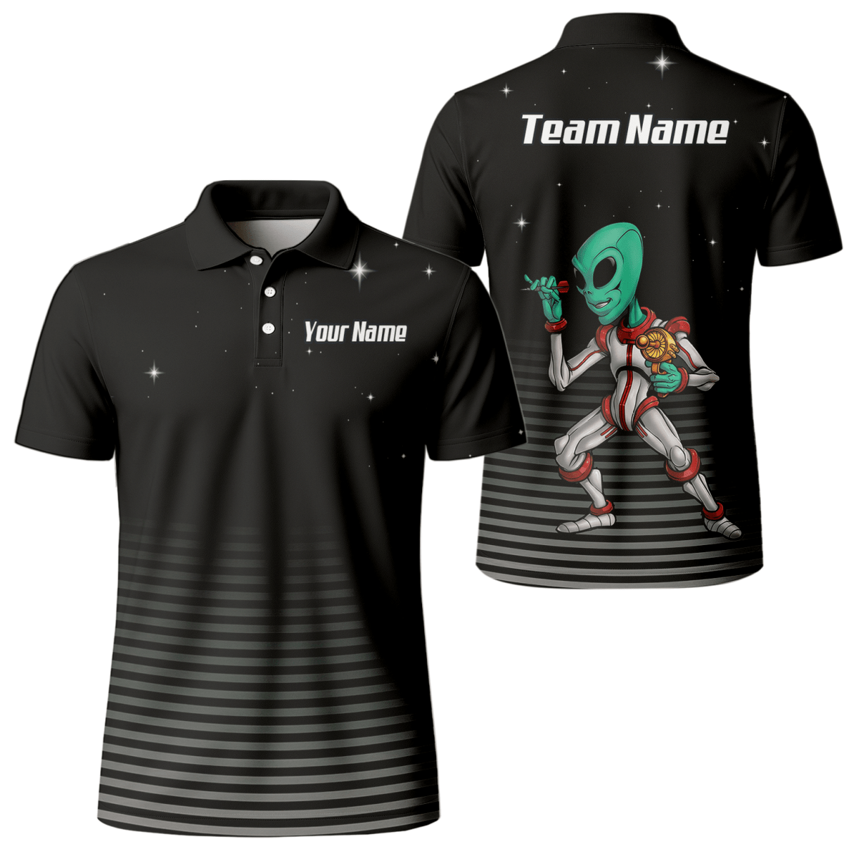 Personalisiertes Alien Weltraum Dart - Jersey Zip - Polo Schwarz - Grau für Herren I1307 - Outfitsuche