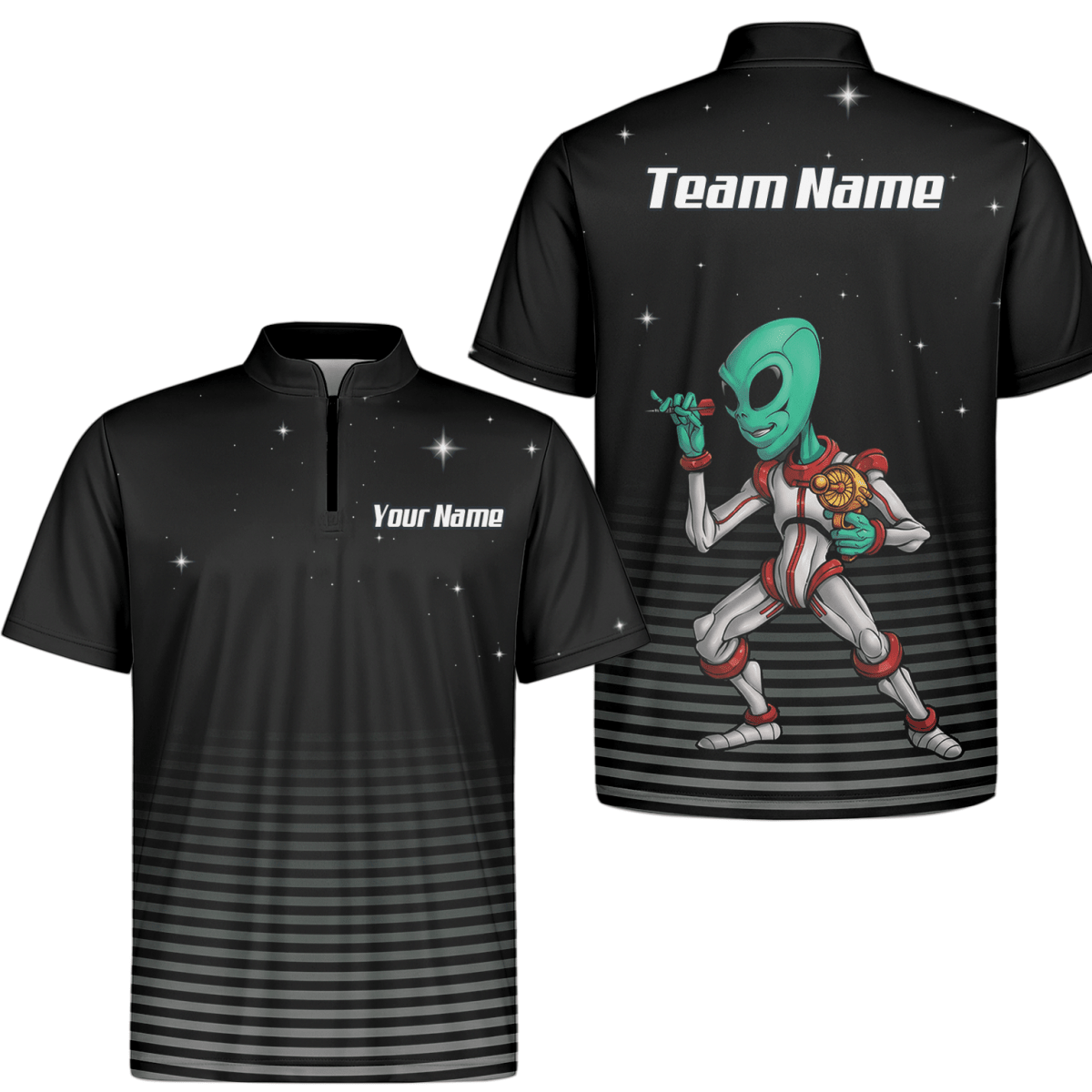 Personalisiertes Alien Weltraum Dart - Jersey Zip - Polo Schwarz - Grau für Herren I1307 - Outfitsuche