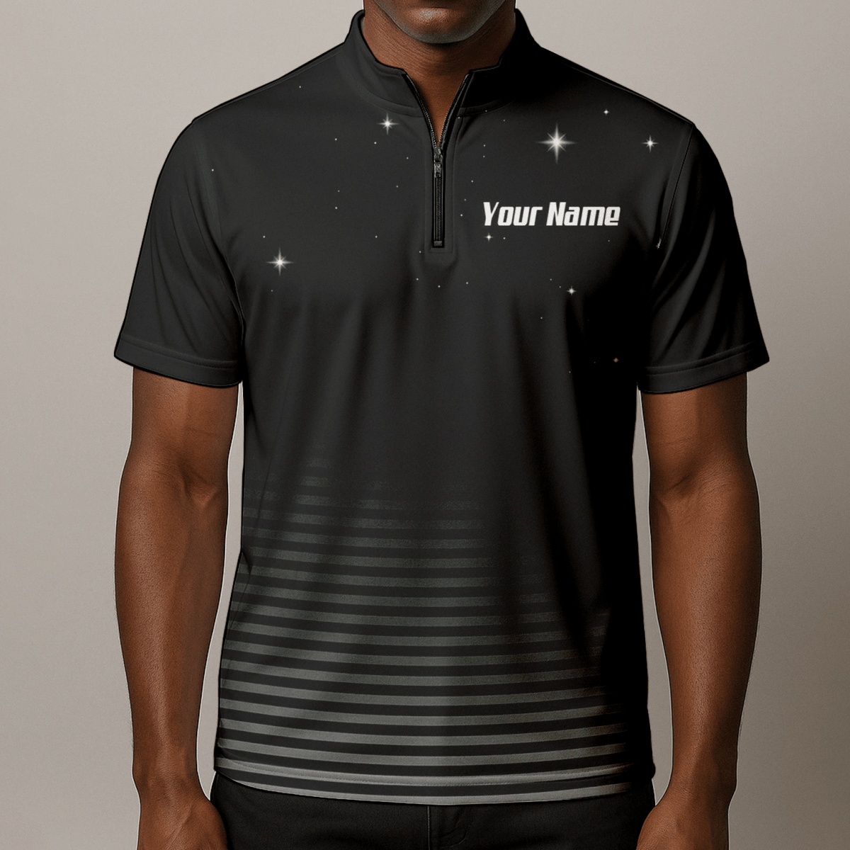 Personalisiertes Alien Weltraum Dart - Jersey Zip - Polo Schwarz - Grau für Herren I1307 - Outfitsuche