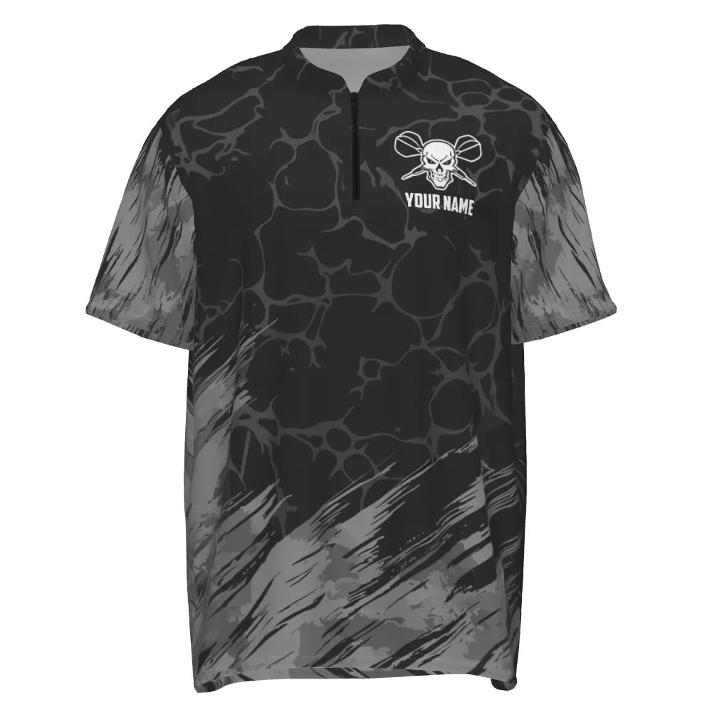 Personalisiertes All Over Print Dart-Shirt mit Totenkopf-Motiv, grau-schwarzes Dart-Trikot für Herren F917 - Outfitsuche