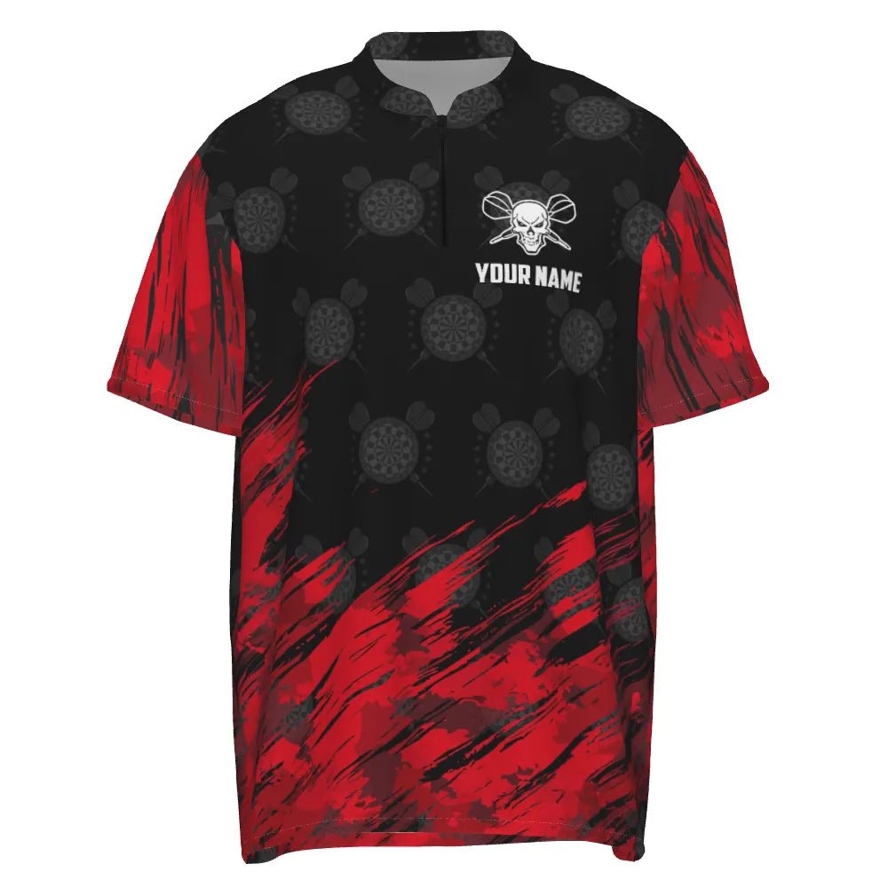 Personalisiertes All Over Print Dart-Shirt mit Totenkopf-Motiv, rotes und schwarzes Dart-Trikot für Herren R76 - Outfitsuche