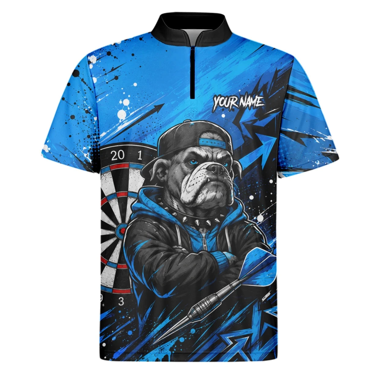 Personalisiertes Blau-schwarzes Bulldoggen-Dartshirt für Herren D529 - Outfitsuche