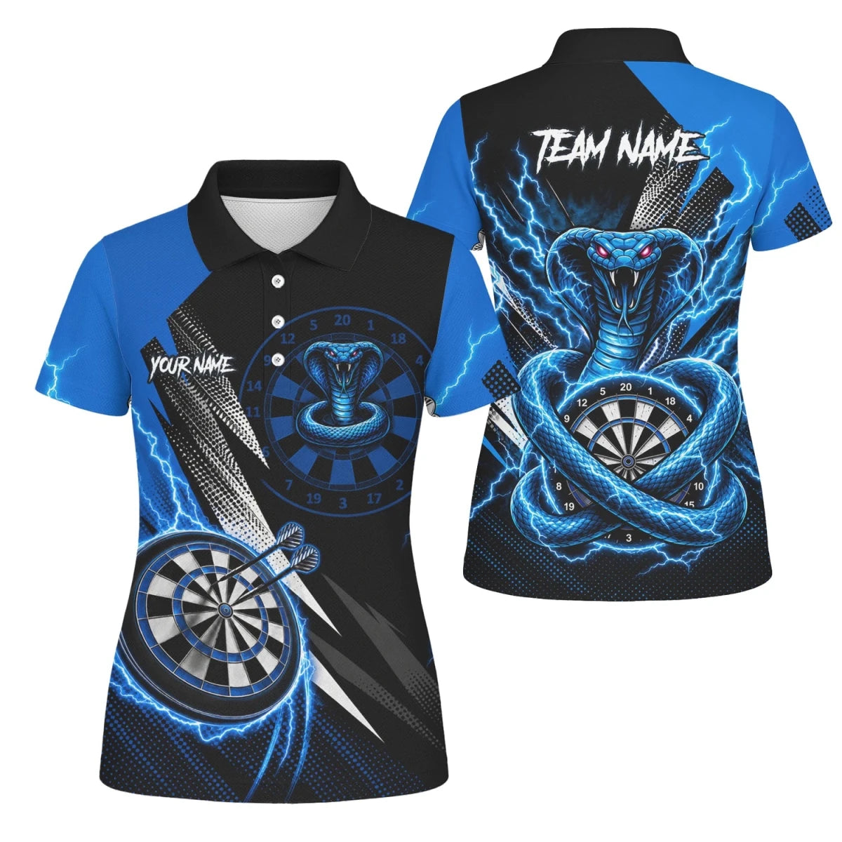 Personalisiertes Blaues Kobra-Blitz Dart Poloshirt für Damen S015 - Outfitsuche