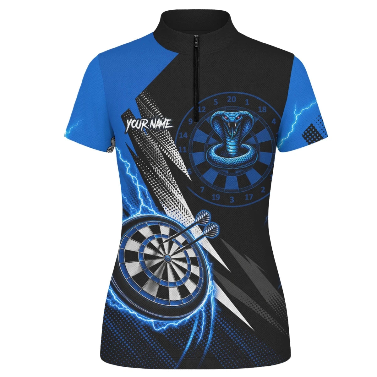 Personalisiertes Blaues Kobra-Blitz Dart Poloshirt für Damen S015 - Outfitsuche