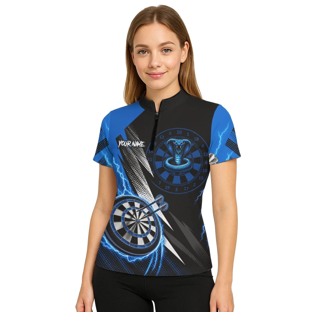 Personalisiertes Blaues Kobra-Blitz Dart Poloshirt für Damen S015 - Outfitsuche