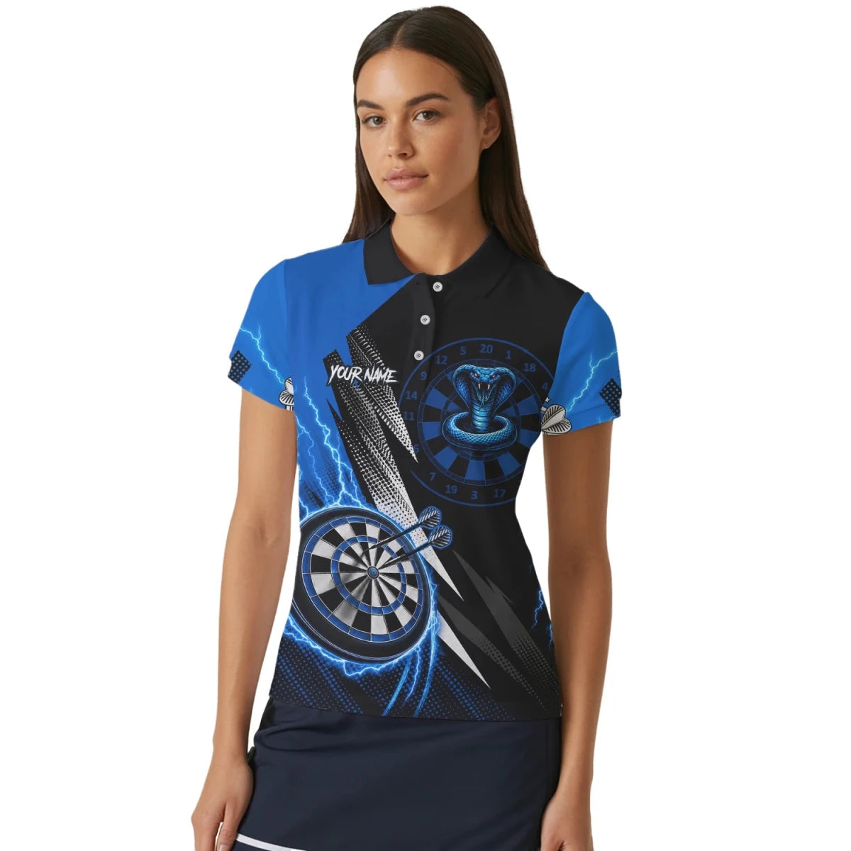 Personalisiertes Blaues Kobra-Blitz Dart Poloshirt für Damen S015 - Outfitsuche