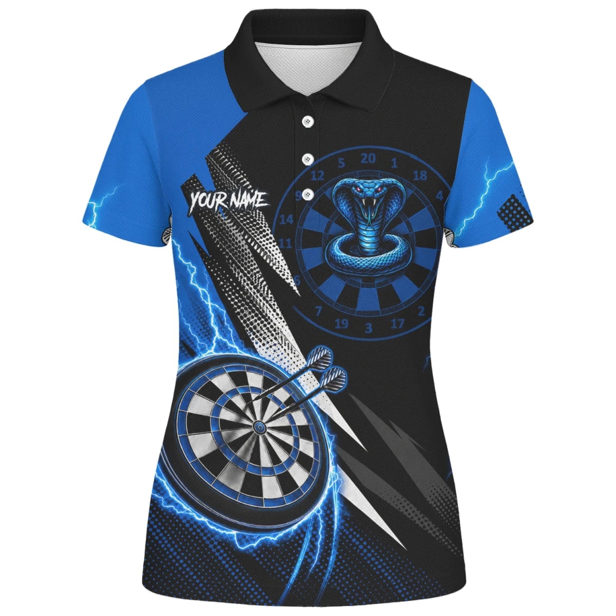 Personalisiertes Blaues Kobra-Blitz Dart Poloshirt für Damen S015 - Outfitsuche