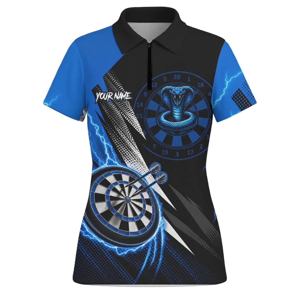 Personalisiertes Blaues Kobra-Blitz Dart Poloshirt für Damen S015 - Outfitsuche