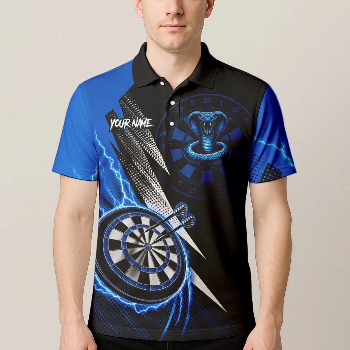 Personalisiertes Blaues Kobra-Blitz Dart Poloshirt für Herren S015 - Outfitsuche