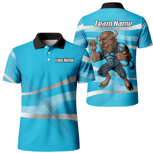 Personalisiertes Buffalo Dart - Jersey Poloshirt mit Reißverschluss Blau - Weiß für Herren – Individuelles Maskottchen - Shirt C5515 - Outfitsuche