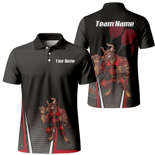 Personalisiertes Bull Dart Trikot Polo mit Reißverschluss für Herren – Rot - Schwarz Kariert V3107 - Outfitsuche