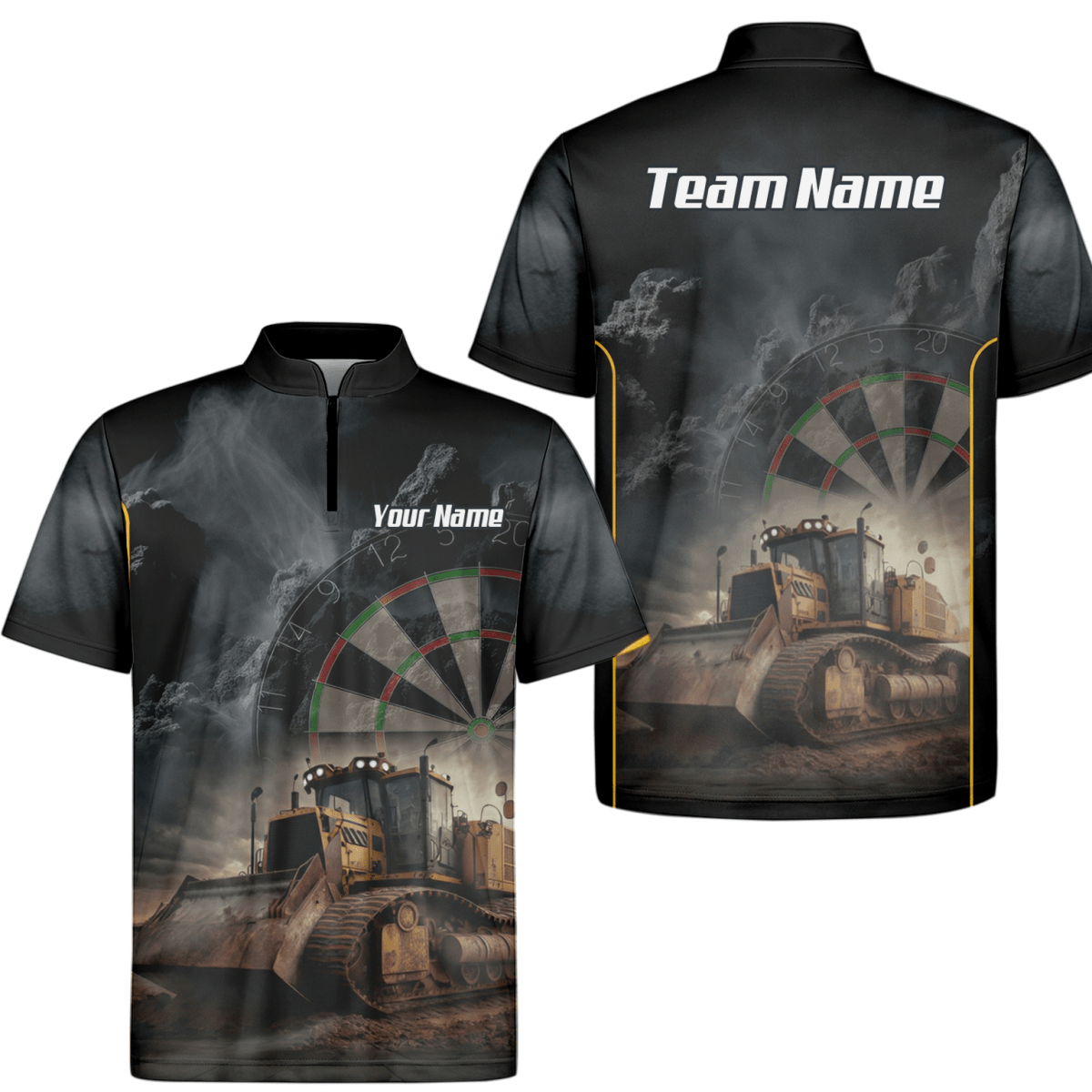 Personalisiertes Bulldozer Dart - Trikot Polo mit Reißverschluss für Herren – Individuelles Baustellen - Design Schwarz - Gelb T4397 - Outfitsuche