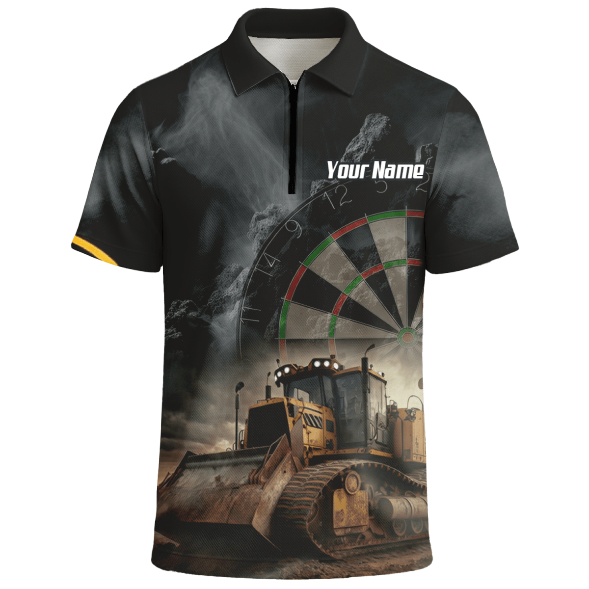 Personalisiertes Bulldozer Dart - Trikot Polo mit Reißverschluss für Herren – Individuelles Baustellen - Design Schwarz - Gelb T4397 - Outfitsuche