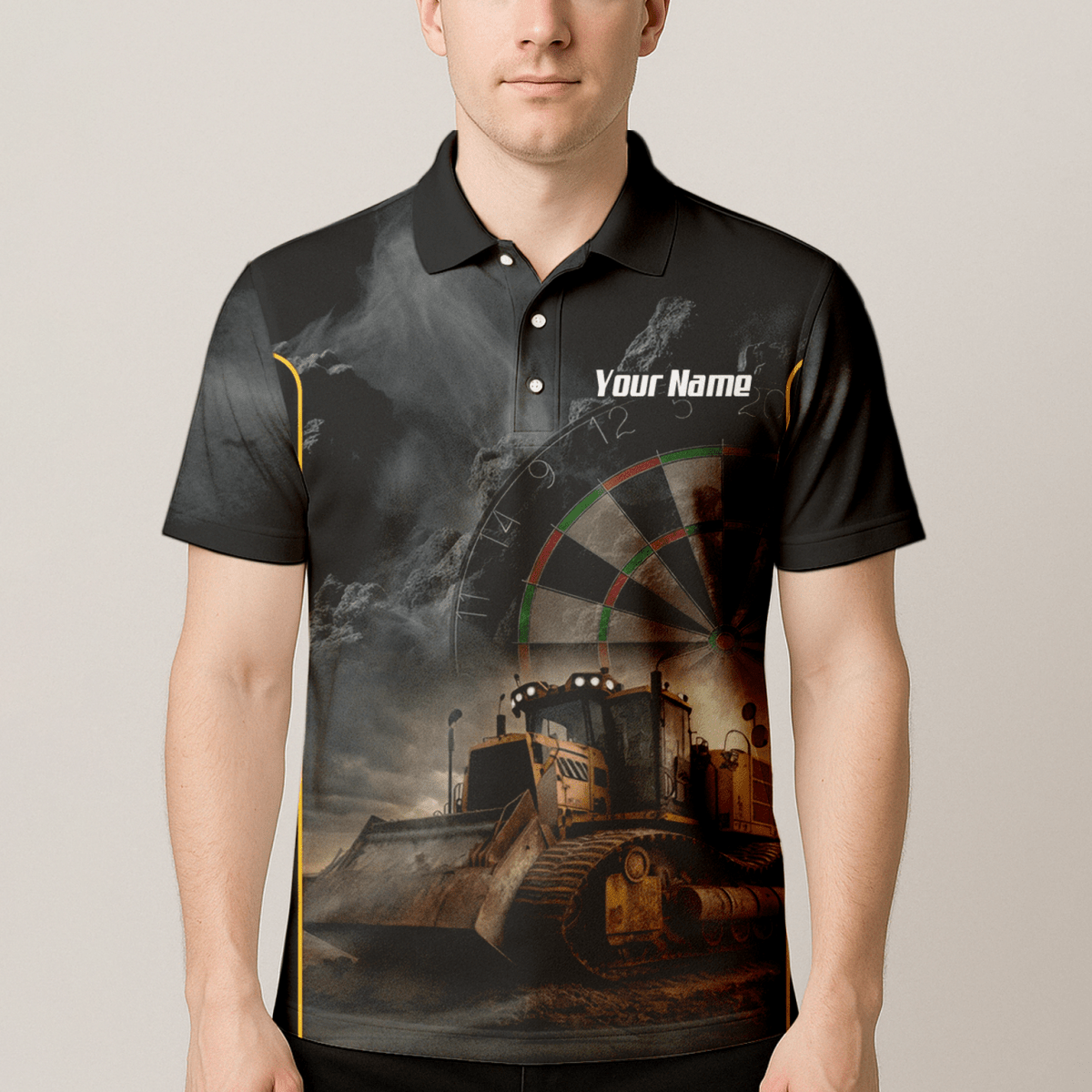 Personalisiertes Bulldozer Dart - Trikot Polo mit Reißverschluss für Herren – Individuelles Baustellen - Design Schwarz - Gelb T4397 - Outfitsuche